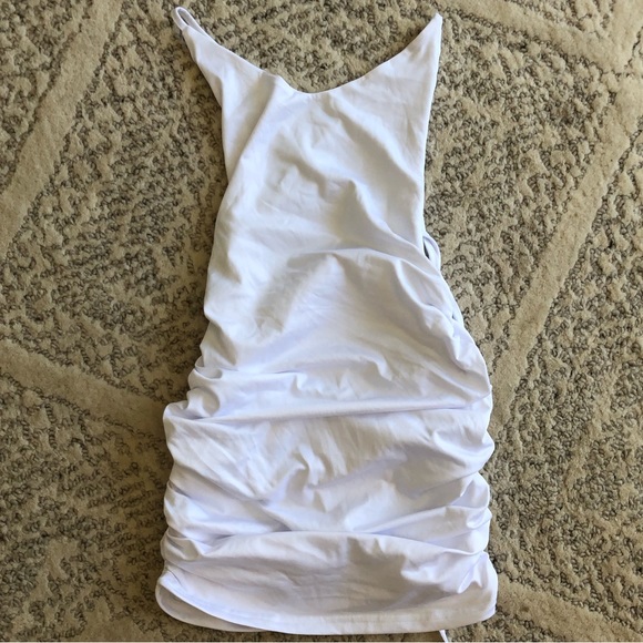 White Bodycon Strappy Back Runch Mini Dress - Picture 3 of 5